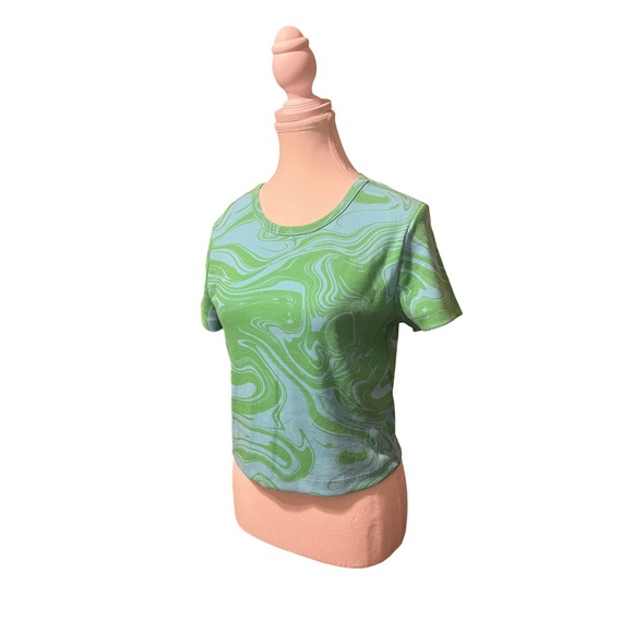 Wild Fable Swirl Print Crop Top – Blue &‎ Neon Green – Size Large - Picture 2 of 5